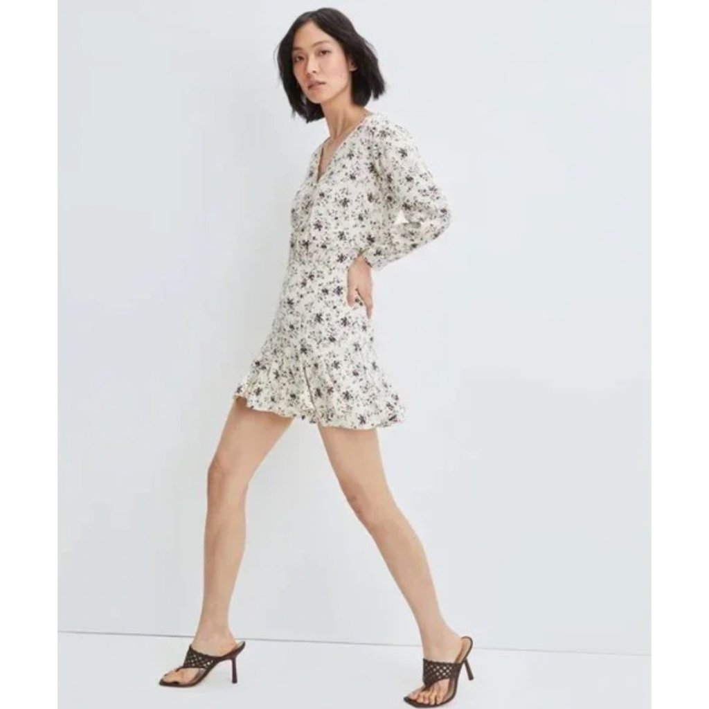 Veronica Beard Riggins Floral Mini Flounced Dress Whitestone Multicolor Size 6